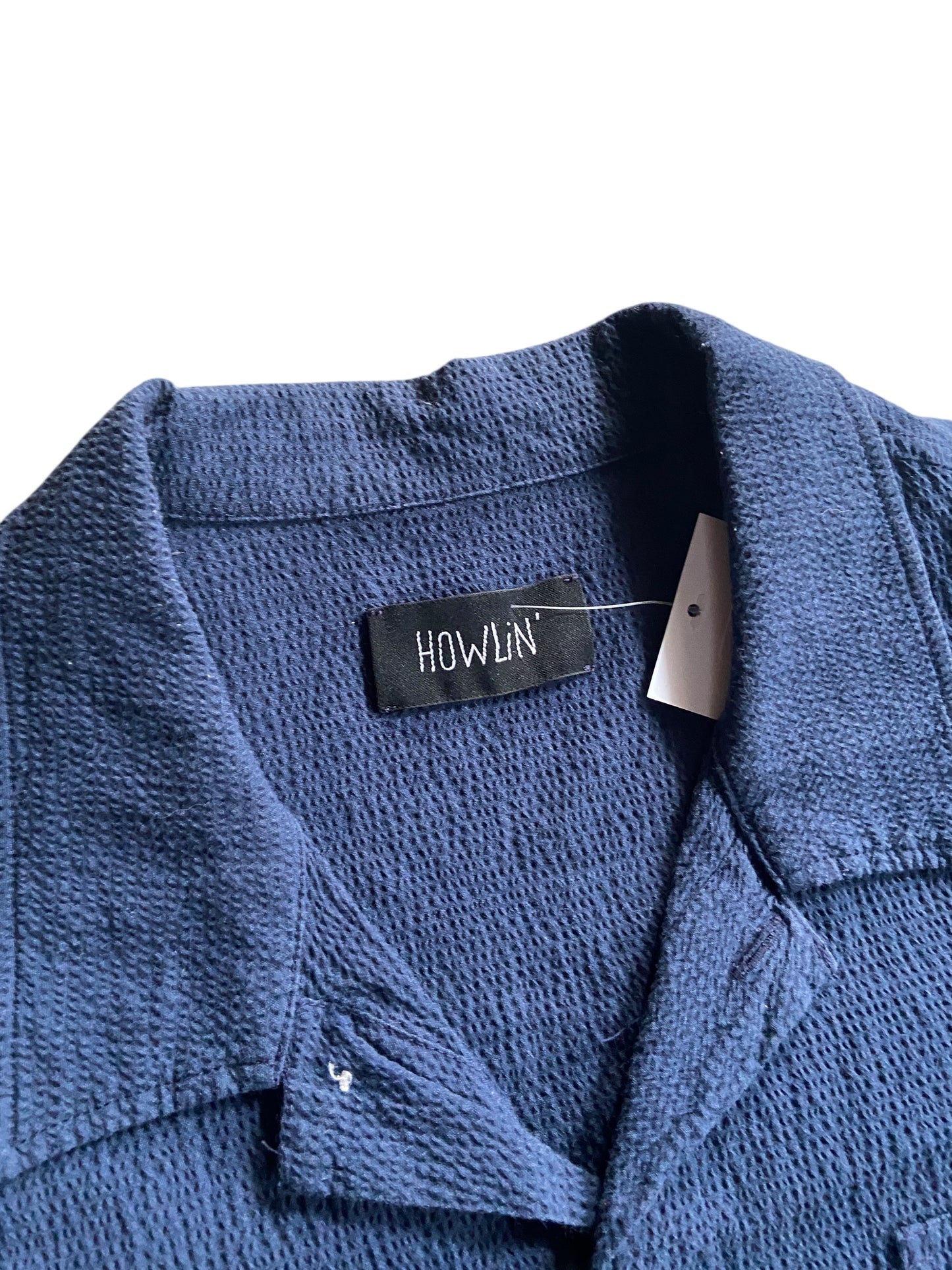 Howlin Navy Seersucker Button Up Shirt Sz XL