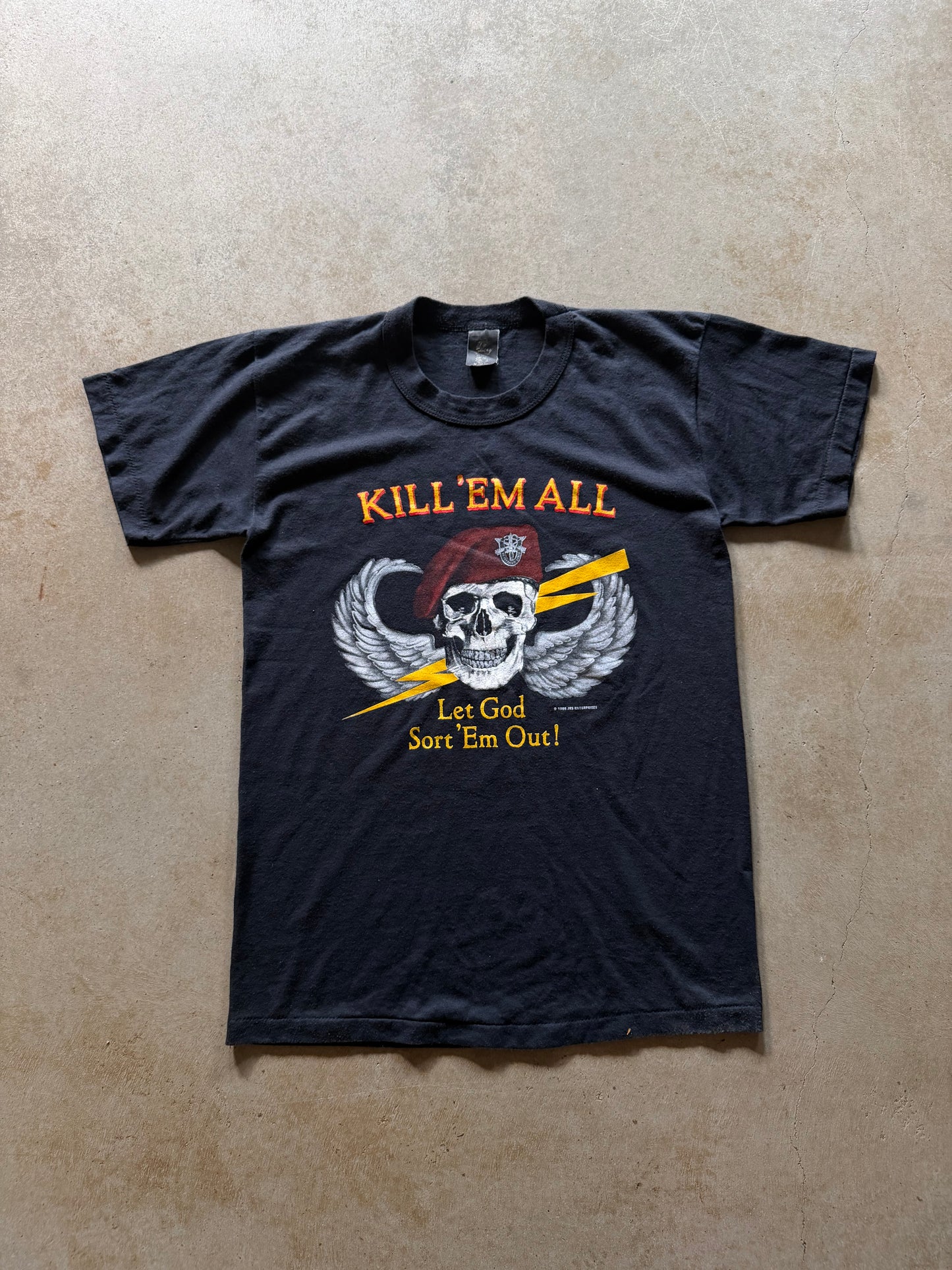 VTG Kill Em All Let God Sort Em Out 1986 JRS Tee Sz M