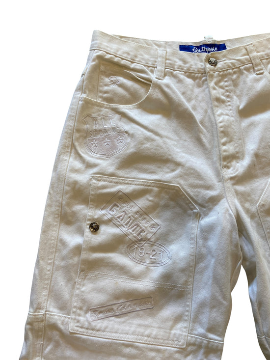 Y2K White Southpole Embroidered Denim Shorts Sz 36