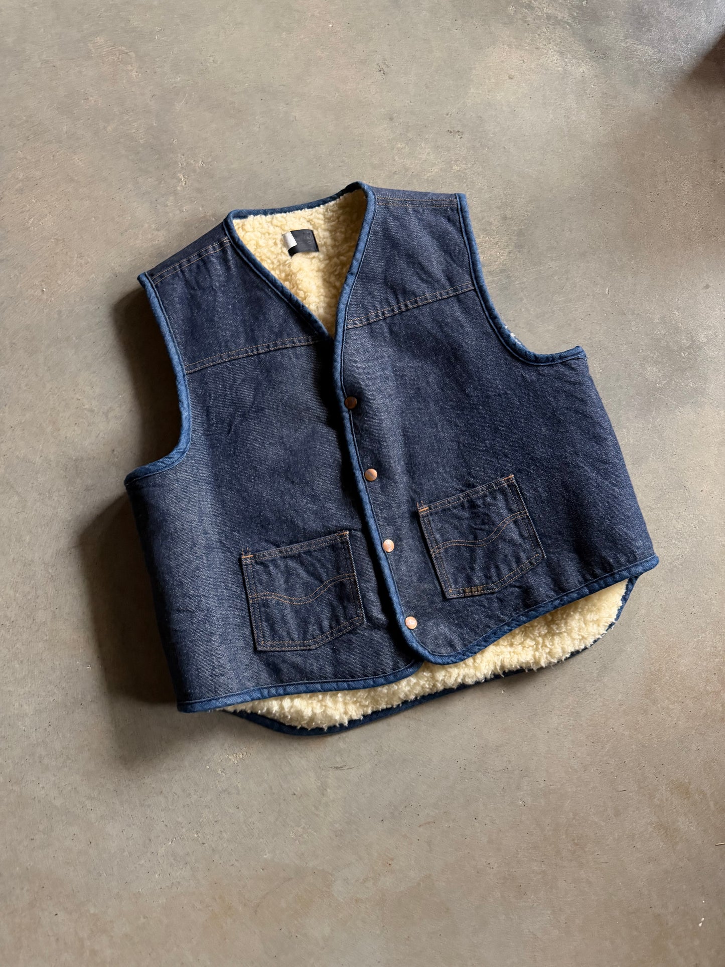 VTG Roebuck Denim Wool Vest Sz XL