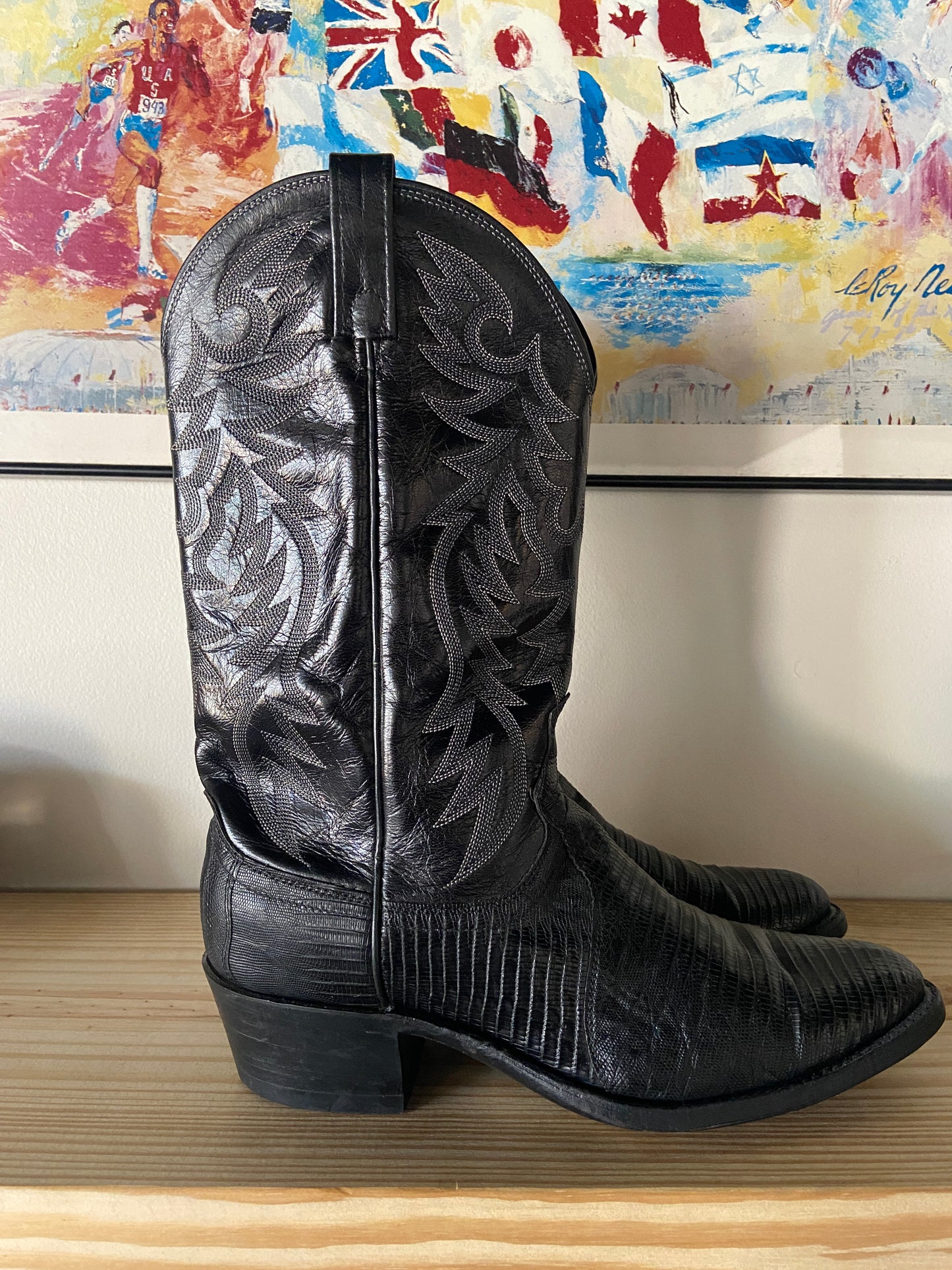 Preowned Dan Post Western Boot Black Leather Men's 10.5D Made In USA