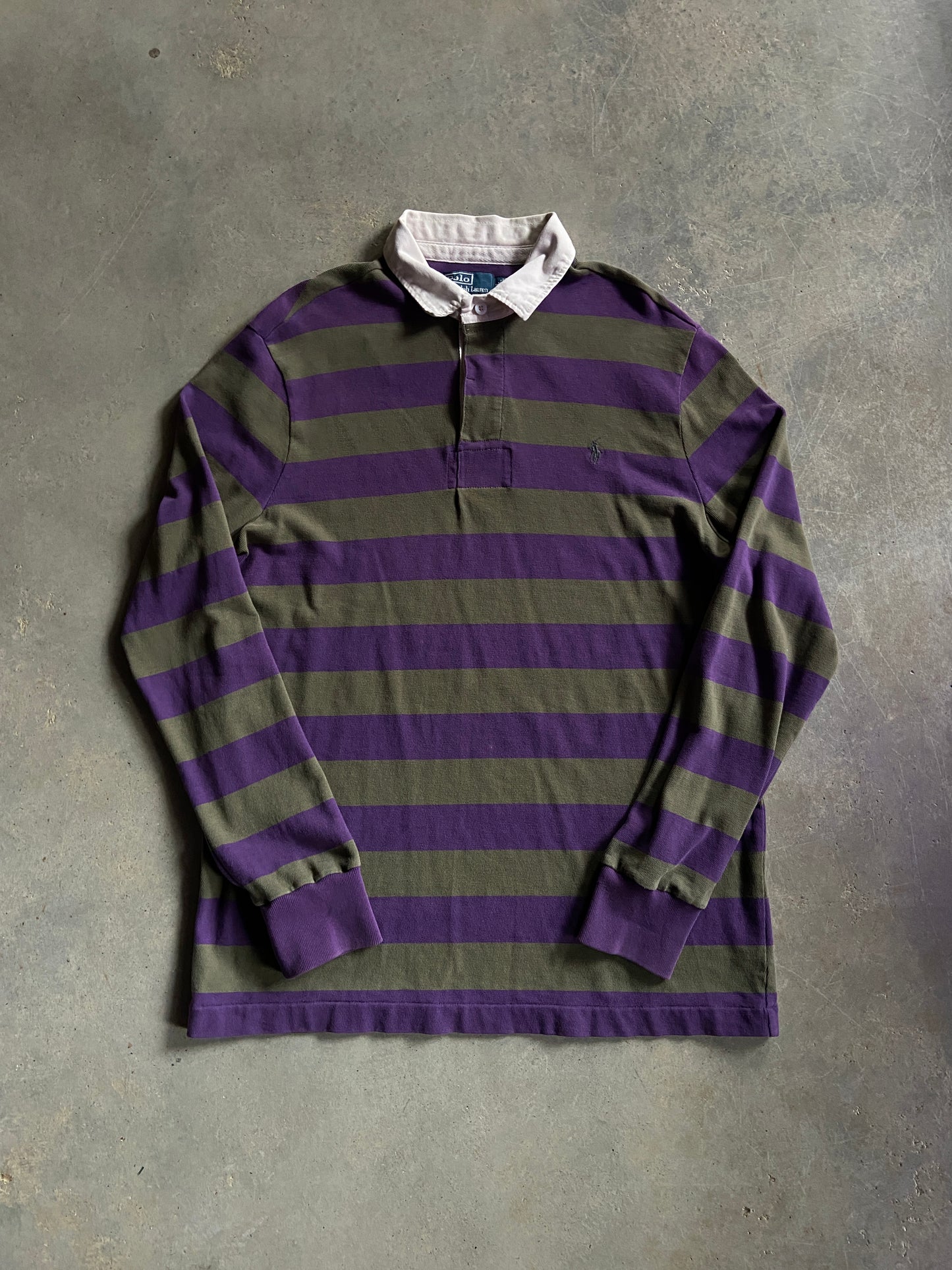 VTG Polo Ralph Lauren Green/Purple Rugby Shirt Sz L/XL