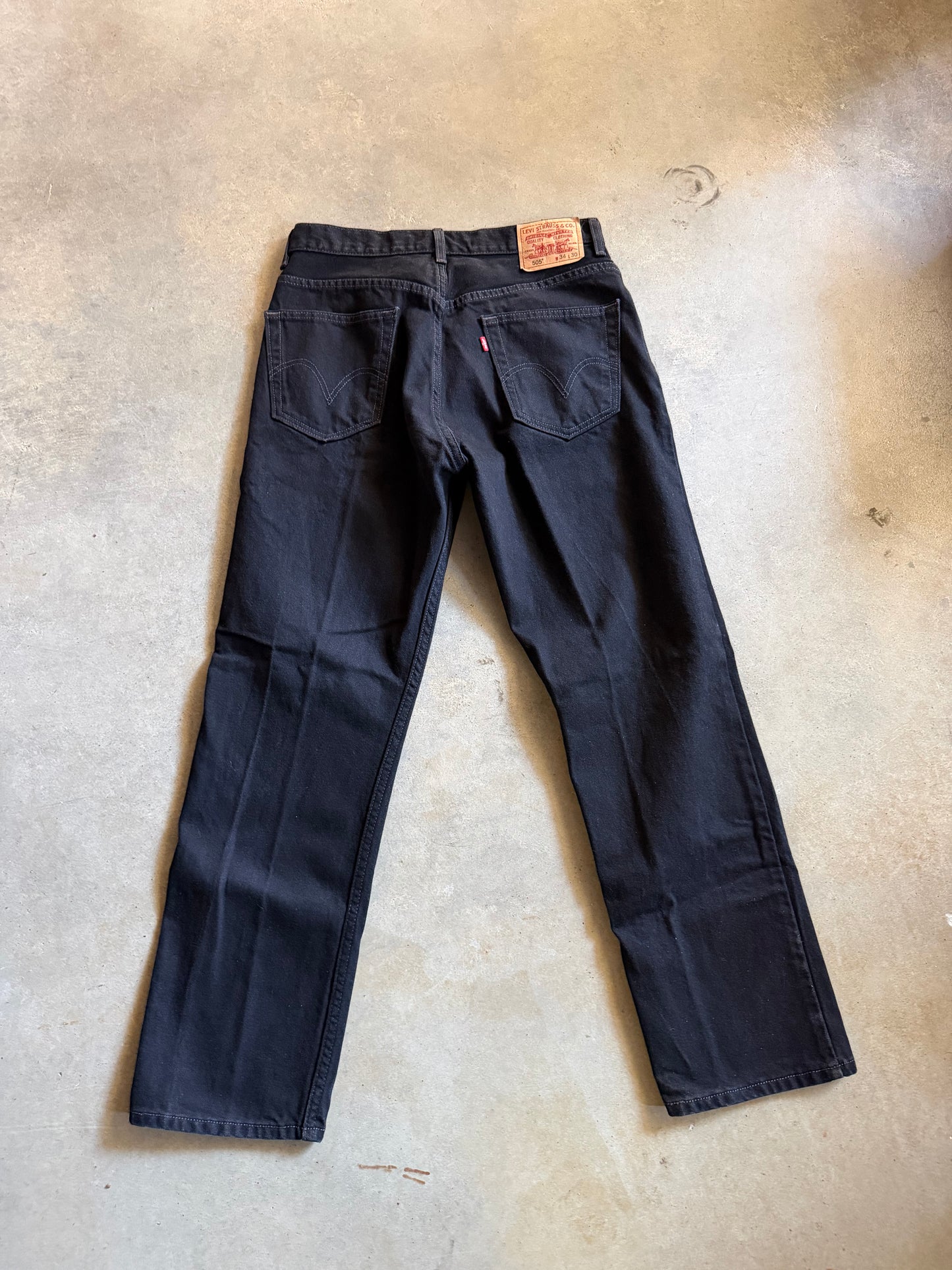 Levis 505 Black Denim Jeans Sz 34x30