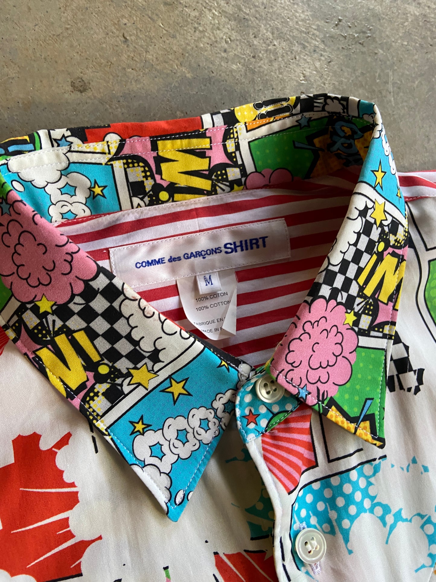 Comme Des Garcons Comic Button Up Shirt Sz M