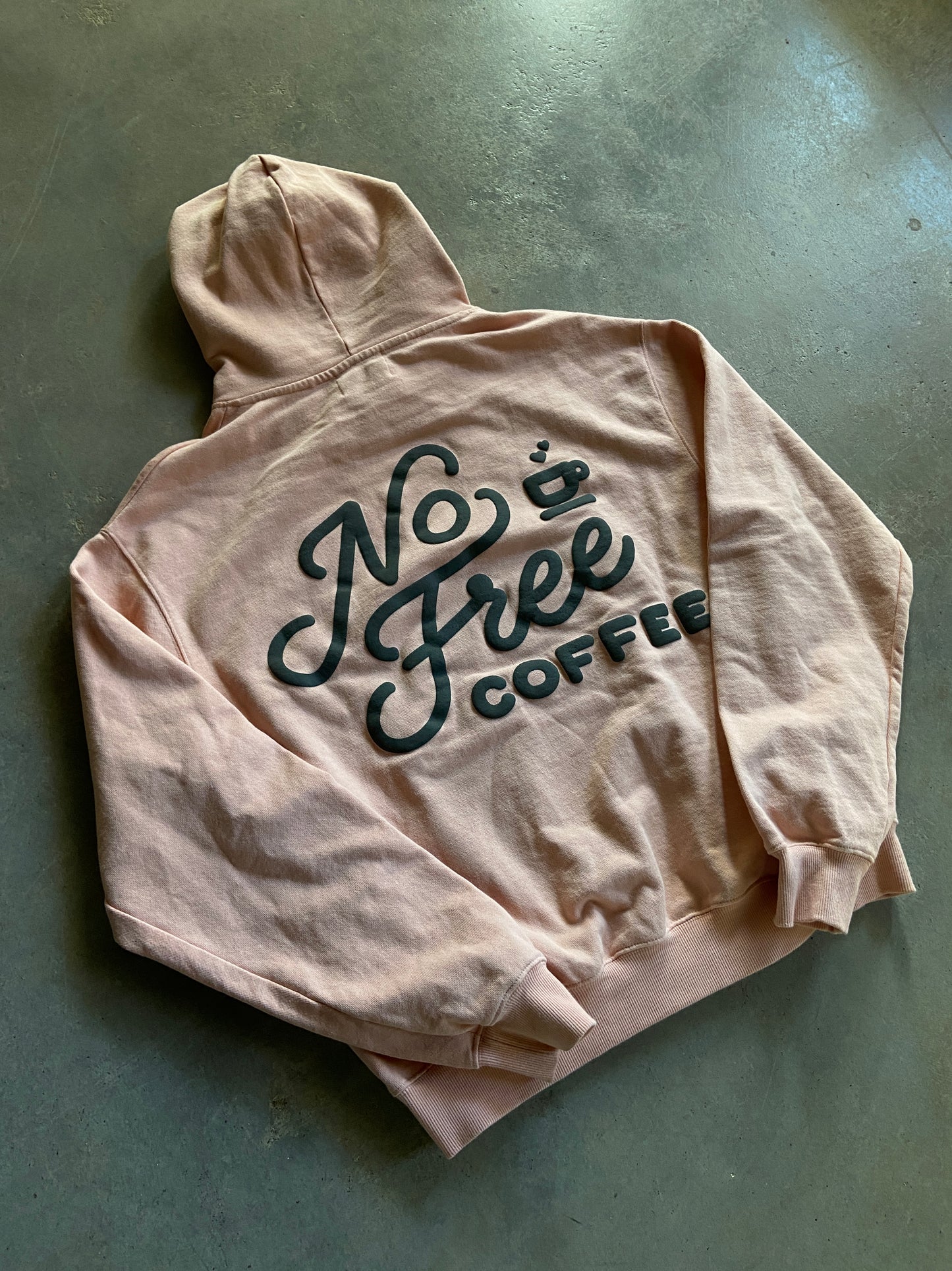 No Free Coffee Peach Puff Print Hoodie Sz M