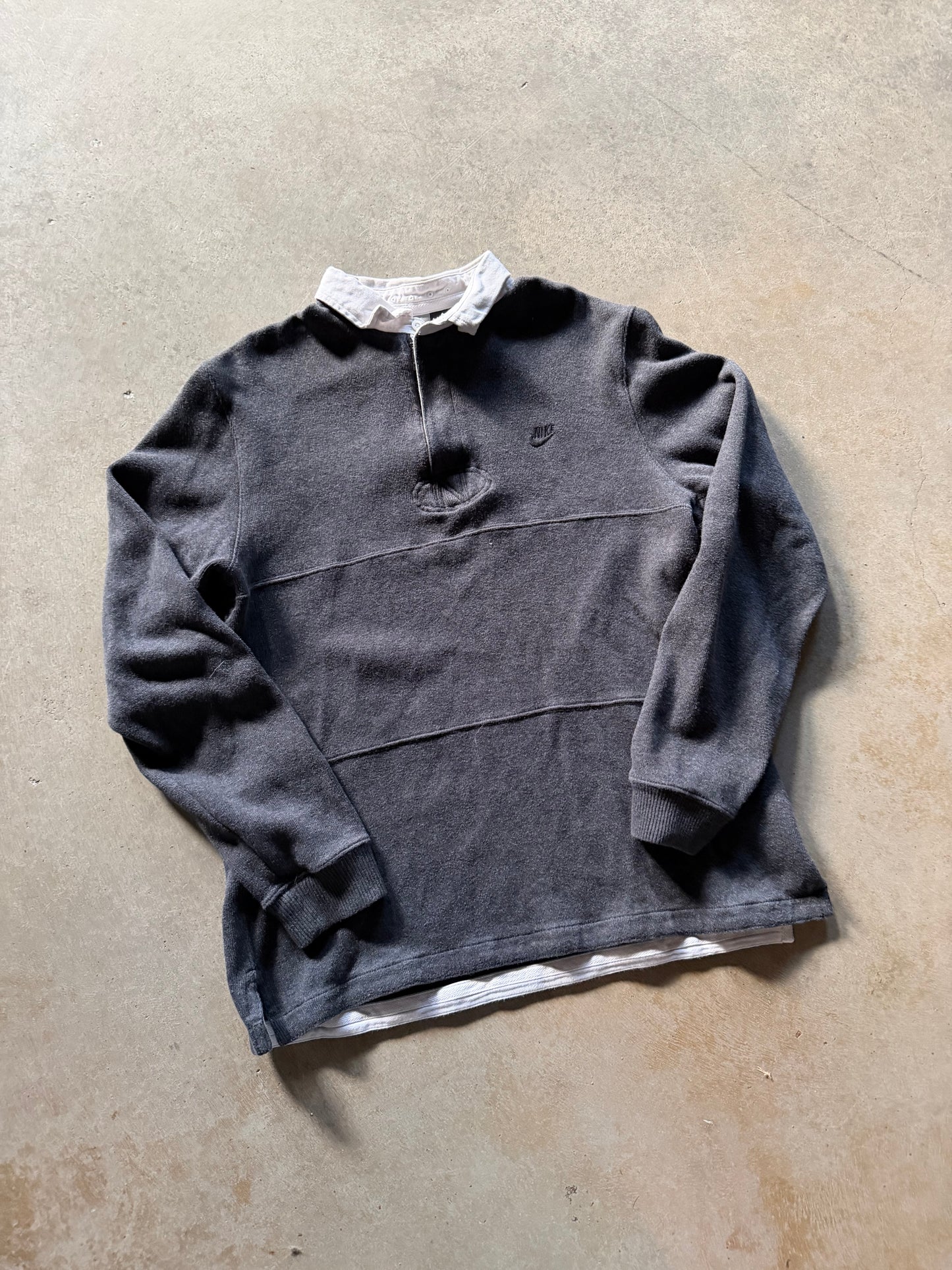 Nike Gray Rugby Polo LS Shirt Sz L