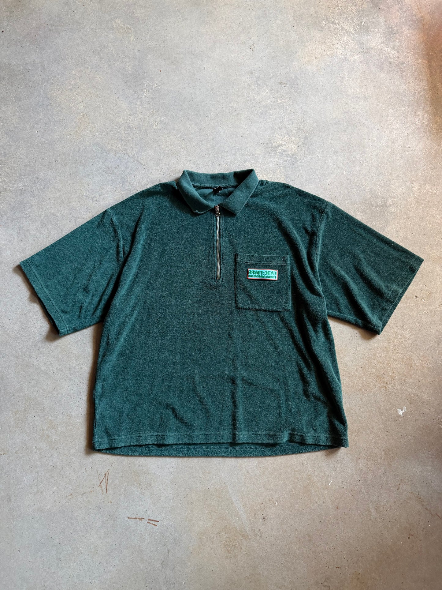 Brain Dead Green Quarter Zip Terrycloth Polo Sz L