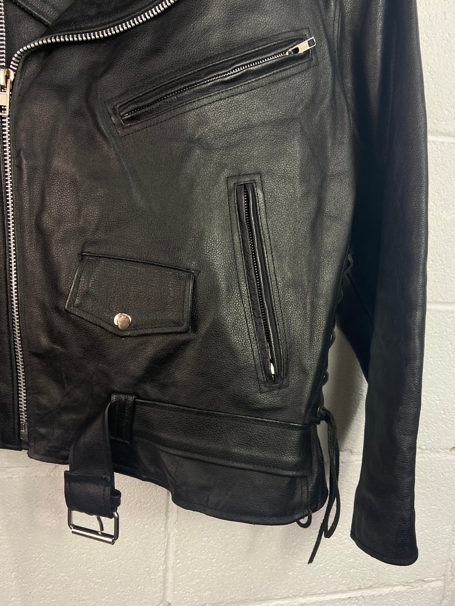 VTG Black Leather Heavy Biker Jacket Sz XL