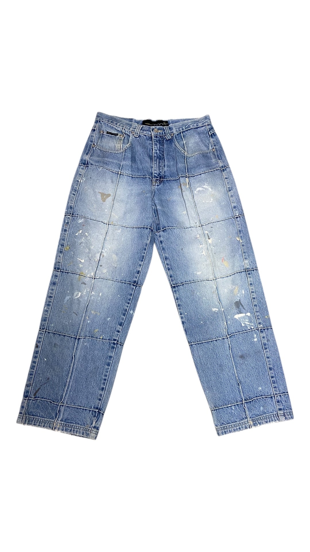 VTG Patchwork Baggy Paint Splatter Denim Pants Sz 32x30