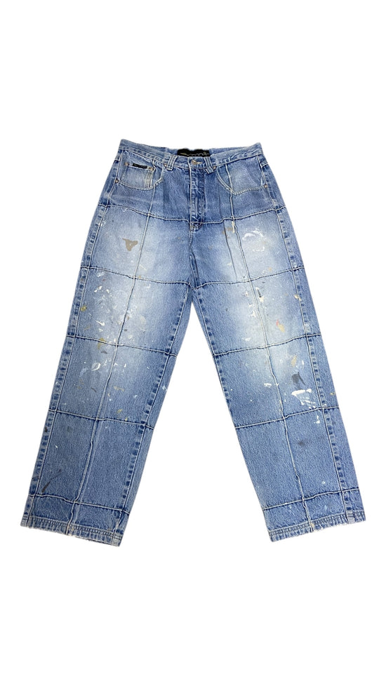 VTG Patchwork Baggy Paint Splatter Denim Pants Sz 32x30