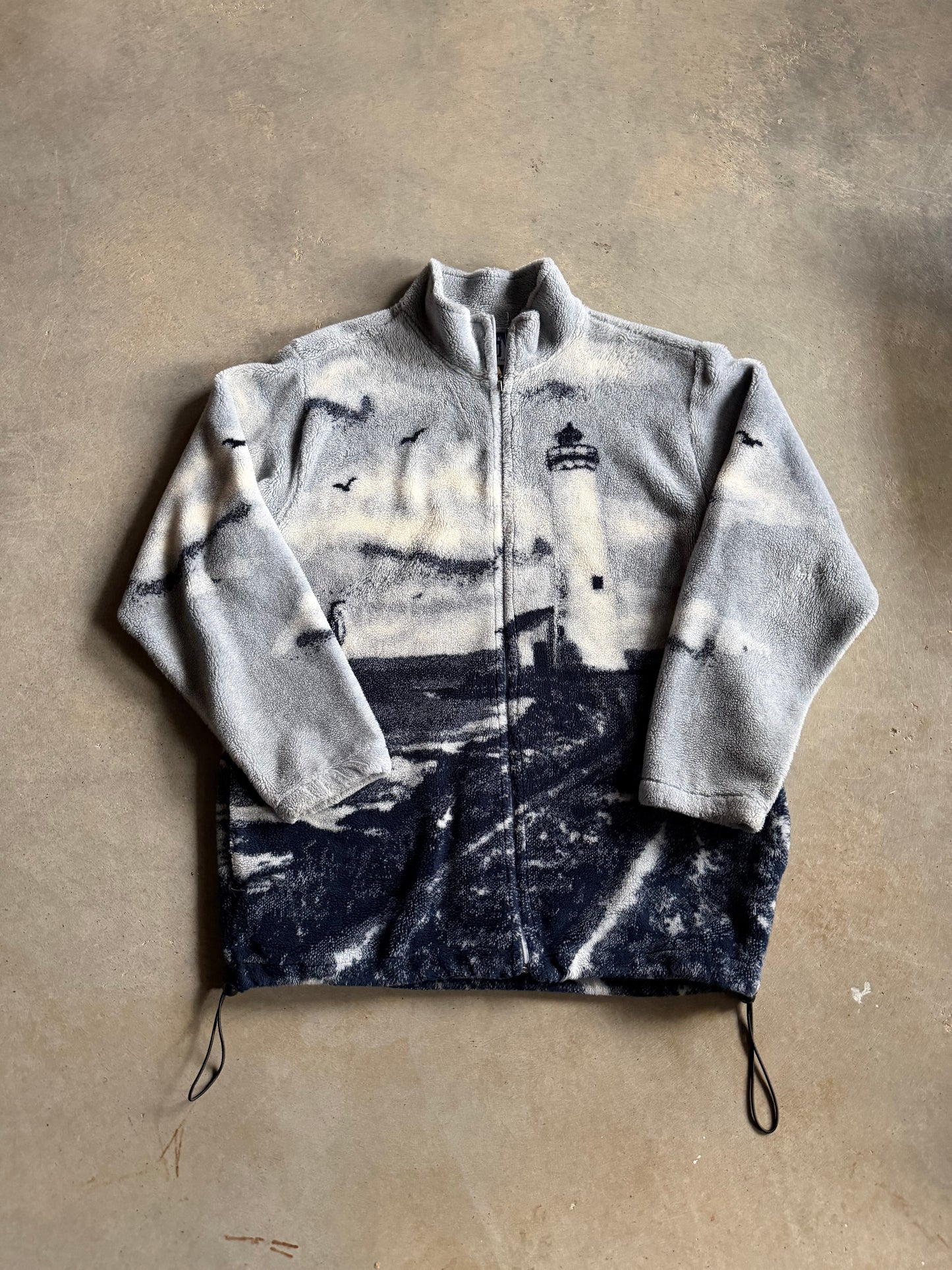 VTG Skyline Nautical Fleece Zip-Up Jacket Sz XL