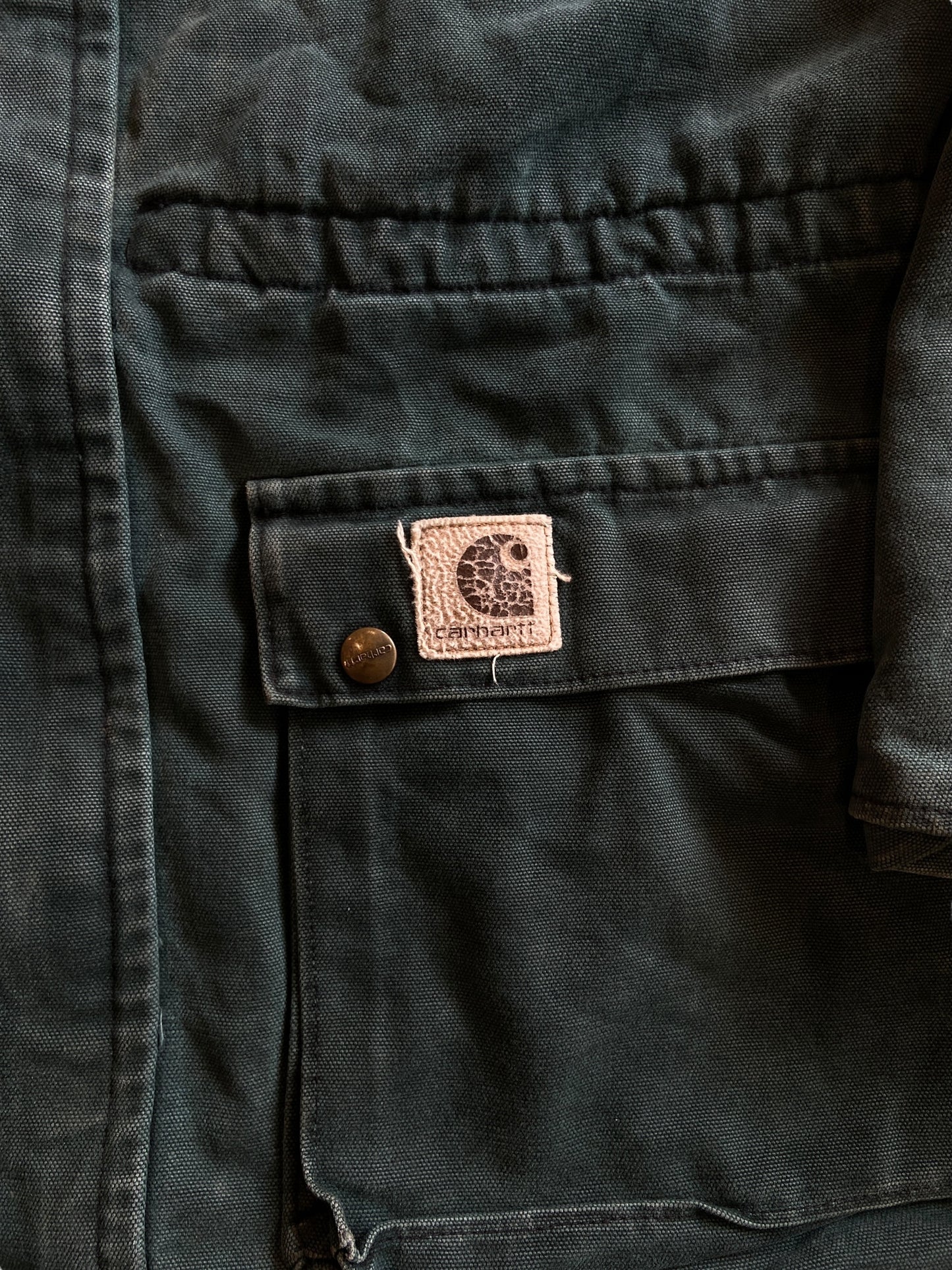 VTG Carhartt Forest Green Long Jacket Sz 2XL