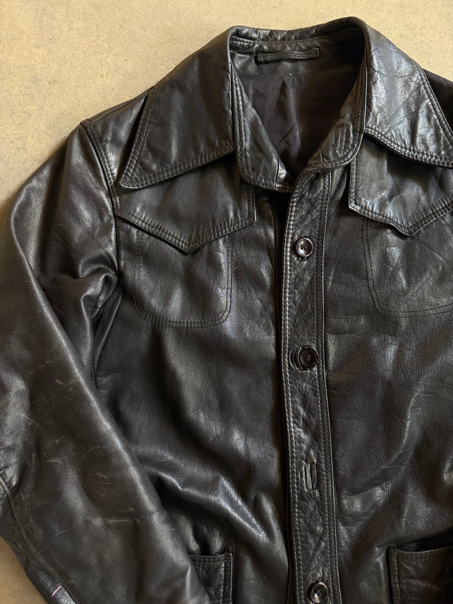 VTG Black Leather Jacket Sz S