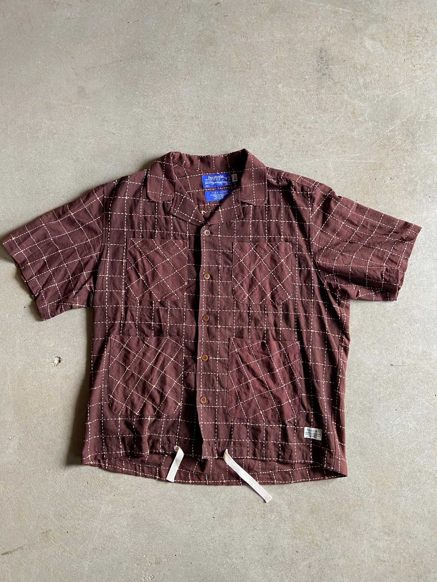 Paratodo Brown/Cream Button Up Shirt Sz L