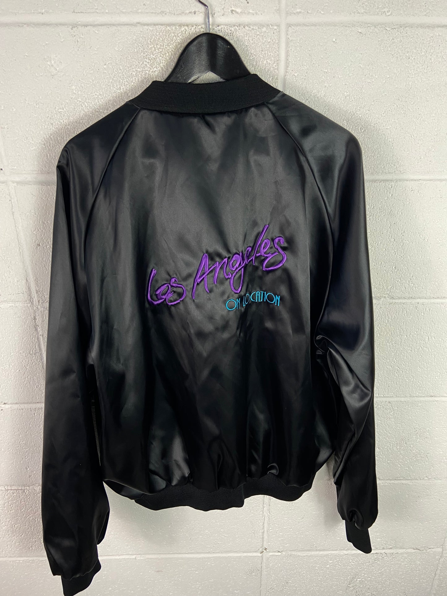 VTG Los Angeles Black Satin Jacket Sz XL