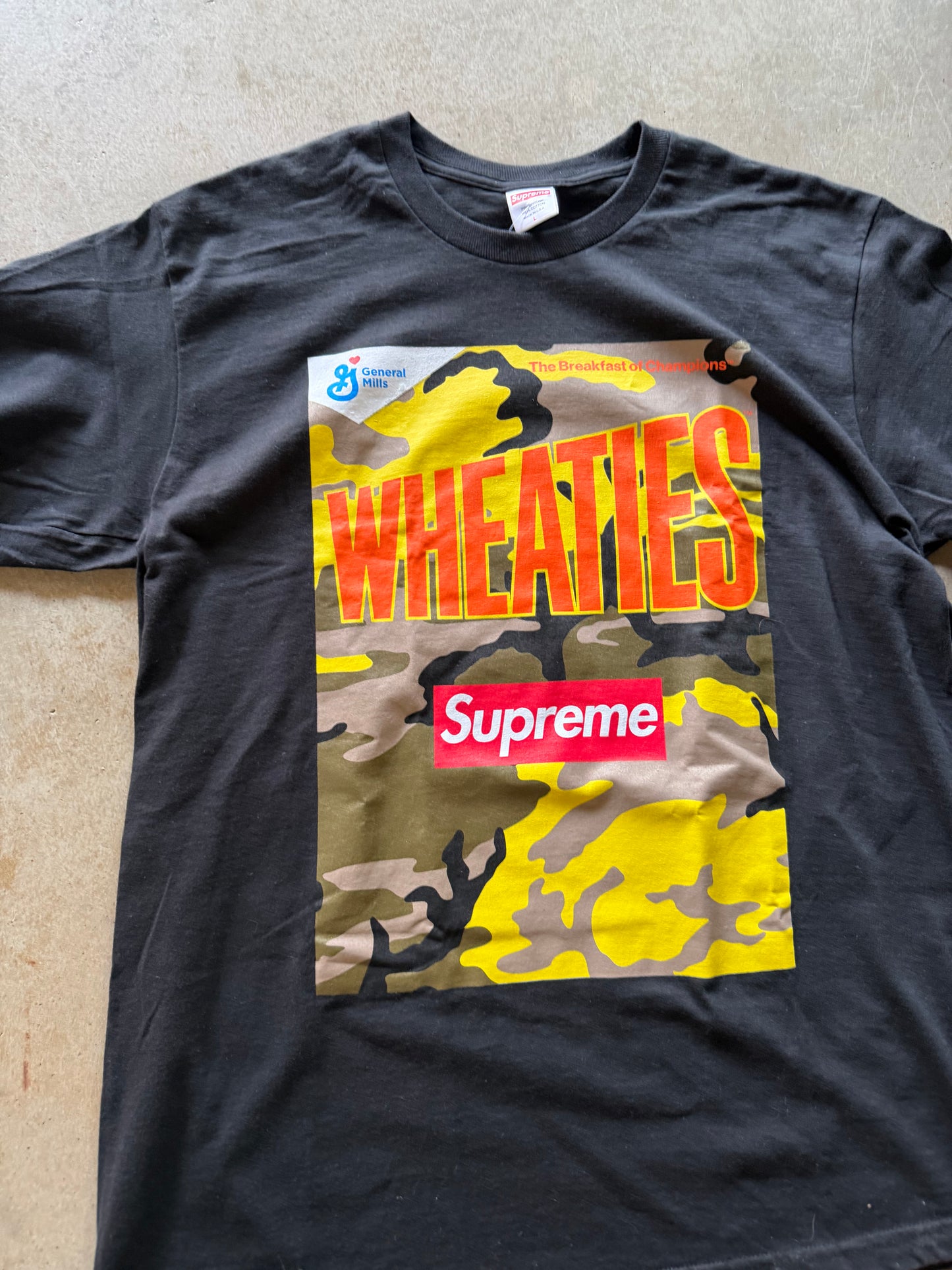 Preowned Supreme Wheaties Tee Black Sz L
