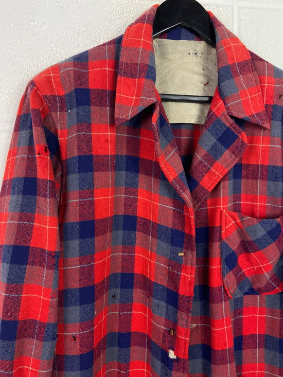 VTG Thrashed 60's Wool Red Chore Flannel Shirt Sz L