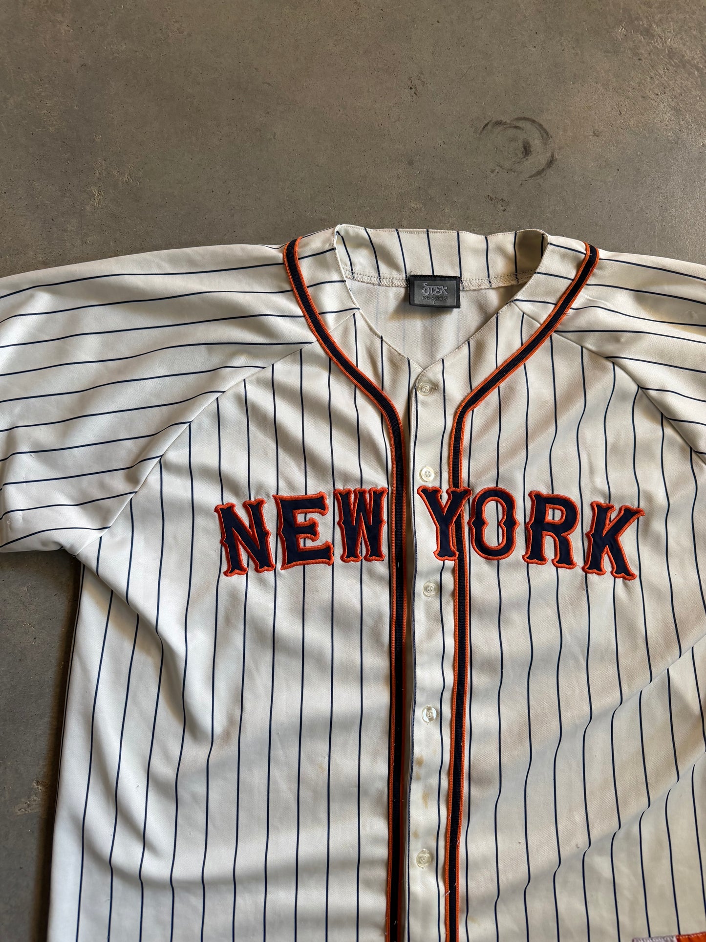 New York Otek Sports Stripe Baseball Jersey Sz L