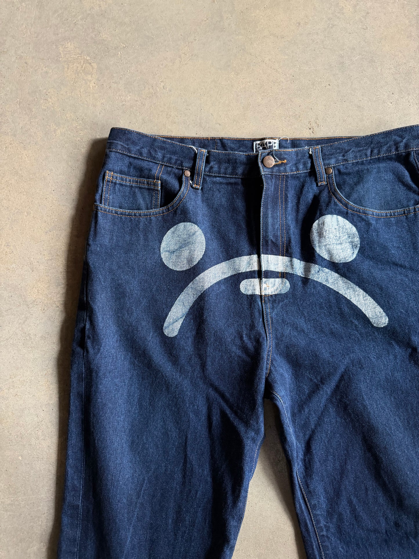 VTG Bape Bathing Ape Sad Face Jeans Sz 36x34