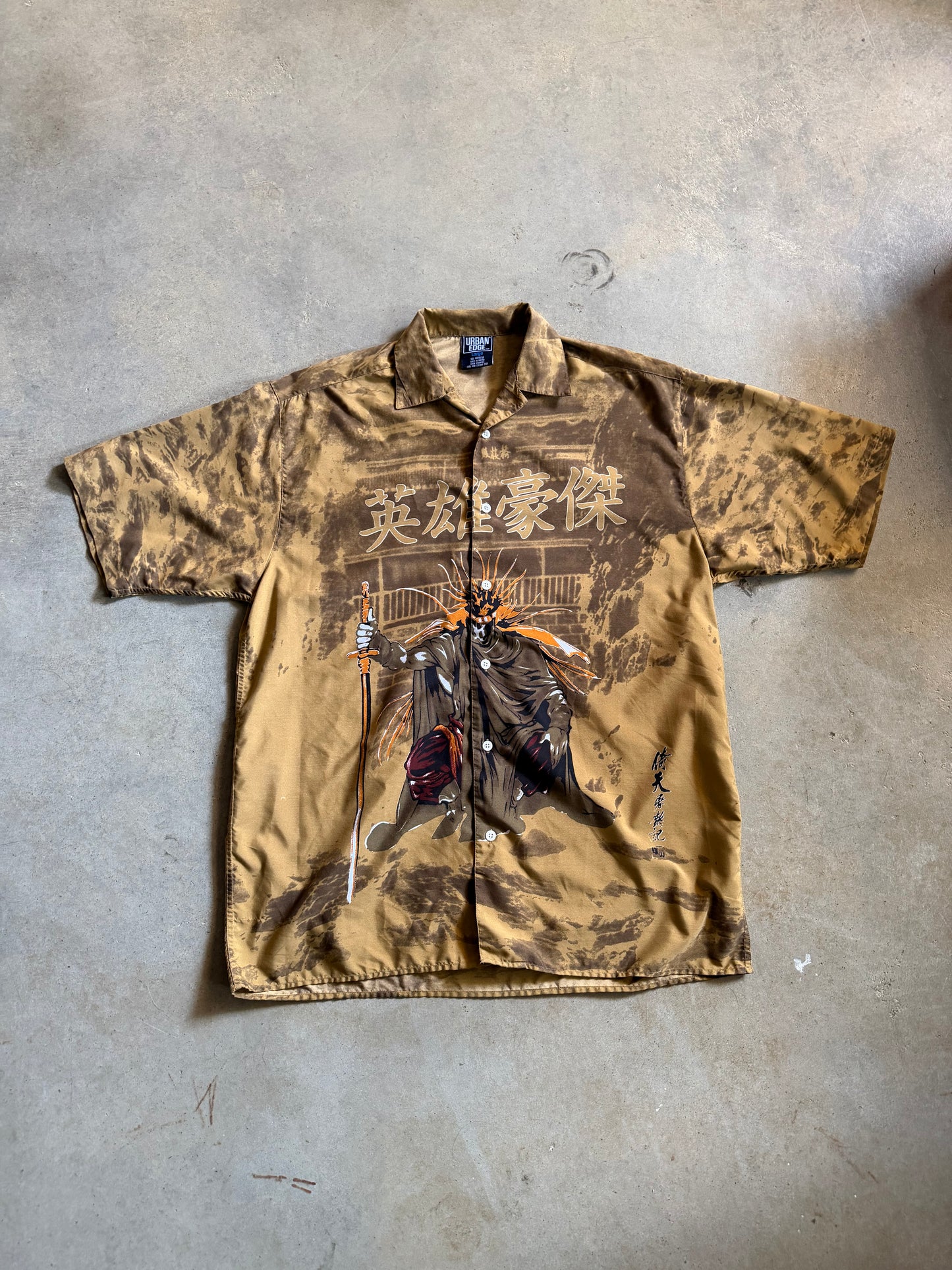 Y2K Urban Edge Samurai Button Up Shirt Sz L
