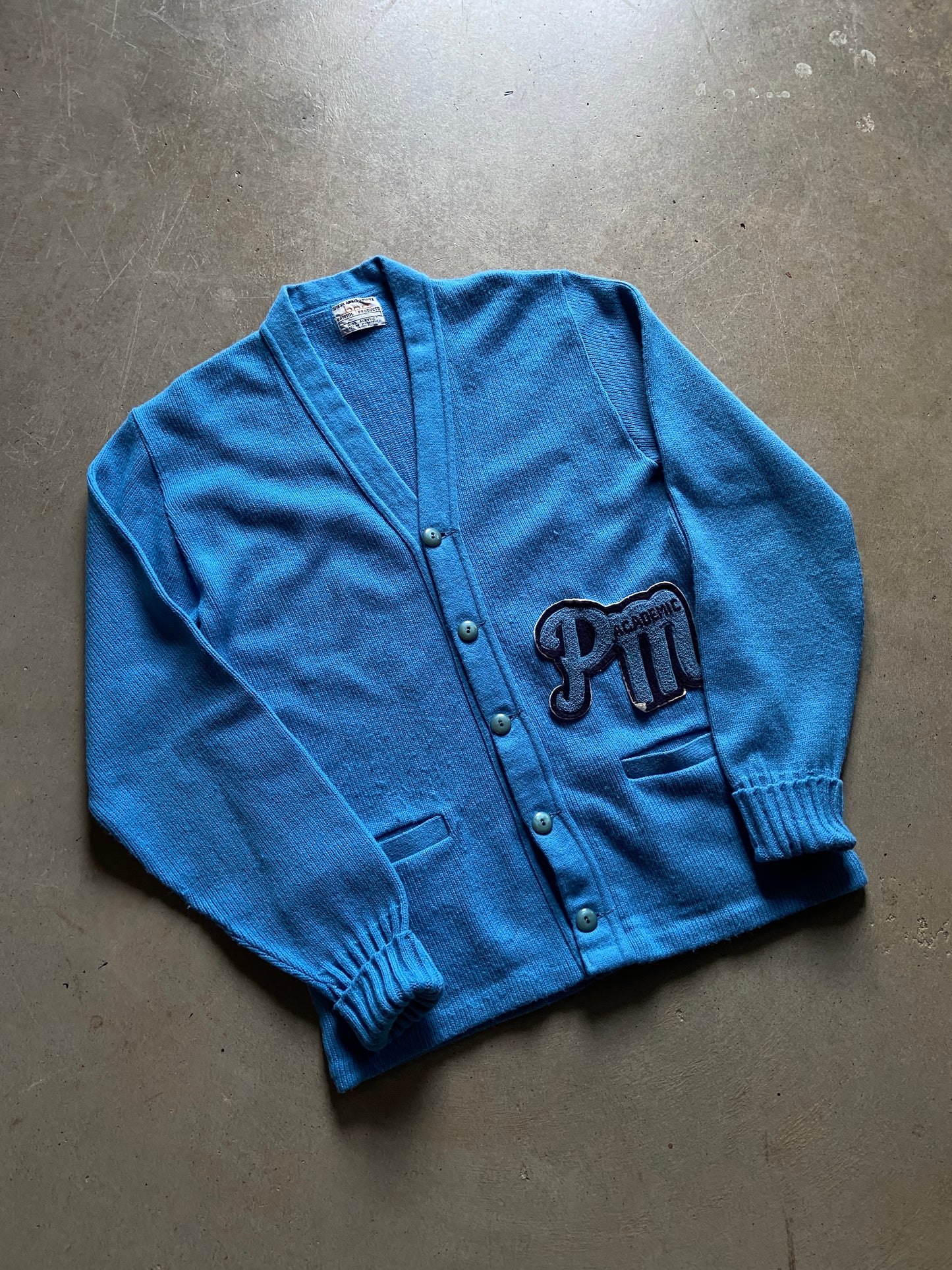 VTG PM Academic Light Blue Cardigan Sweater Sz L