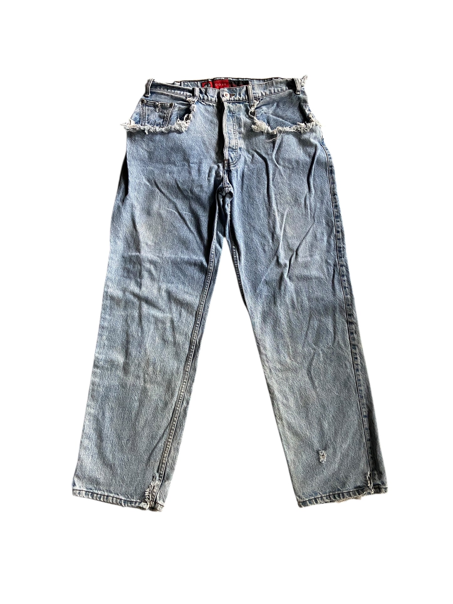 VTG Levis Silvertab Loos Thrashed Denim Jeans Sz 33x32