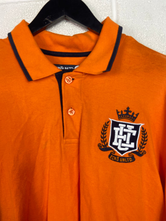 Y2K Ecko Unltd Orange Emblem Polo Shirt Sz XL