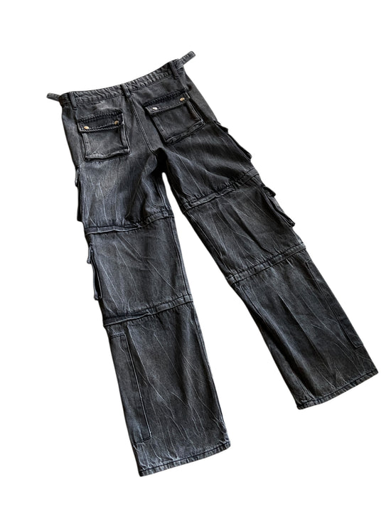 Gemsbyn Deline Stacked Cargo Black Denim Jeans Sz 36x34