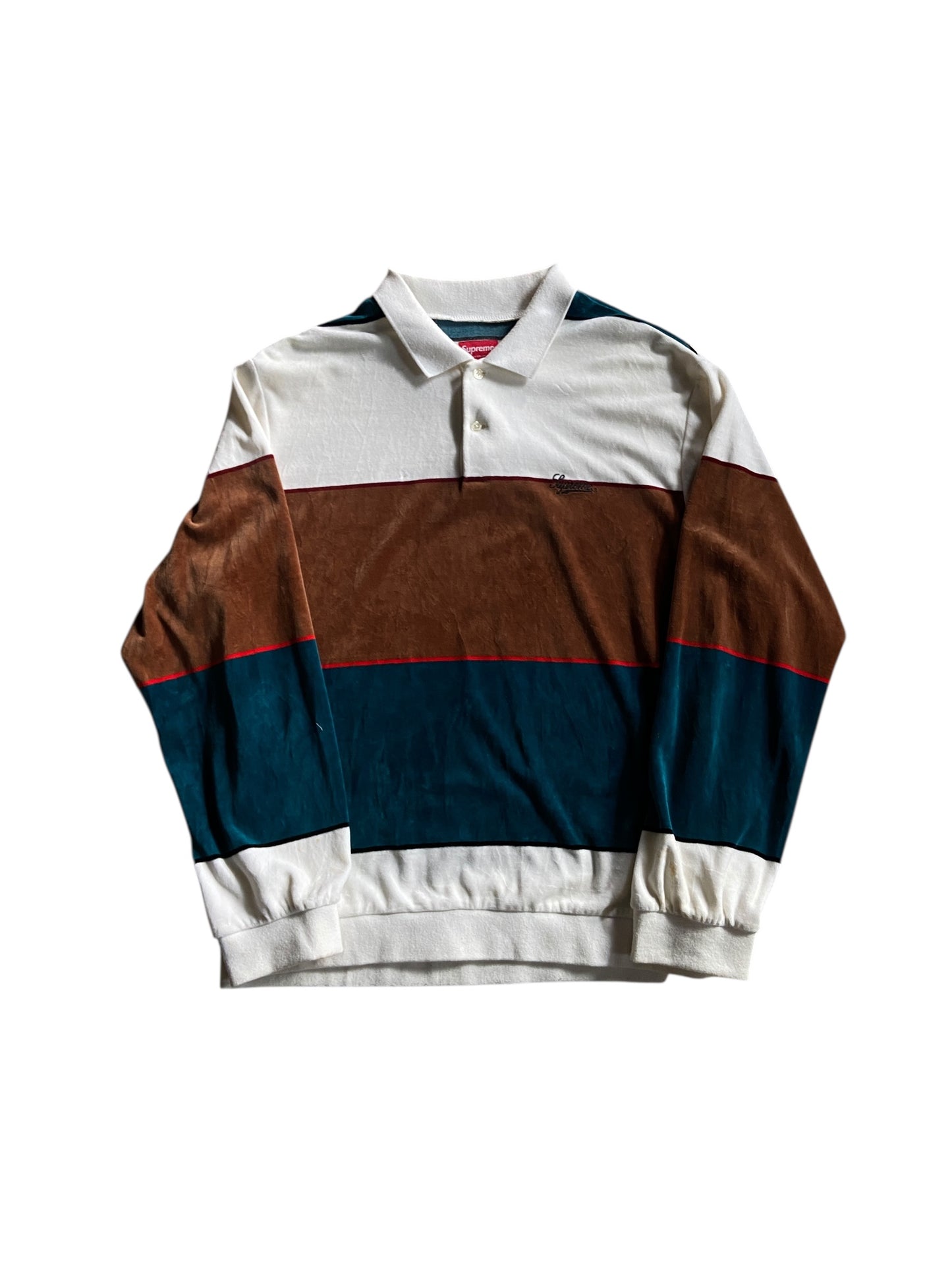 Supreme Velour Color Block L/S Polo Sz XL