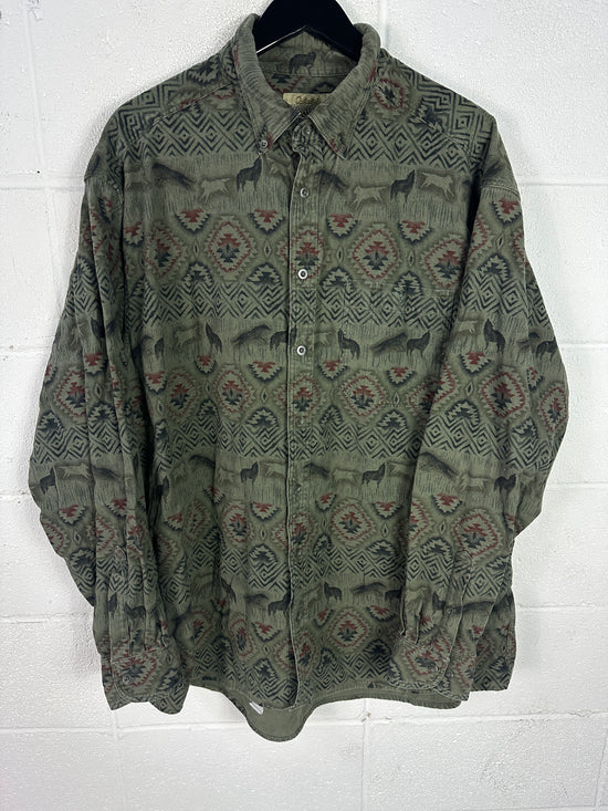 Cabelas Tribal AOP Southwestern Print Button Down Shirt Sz XL