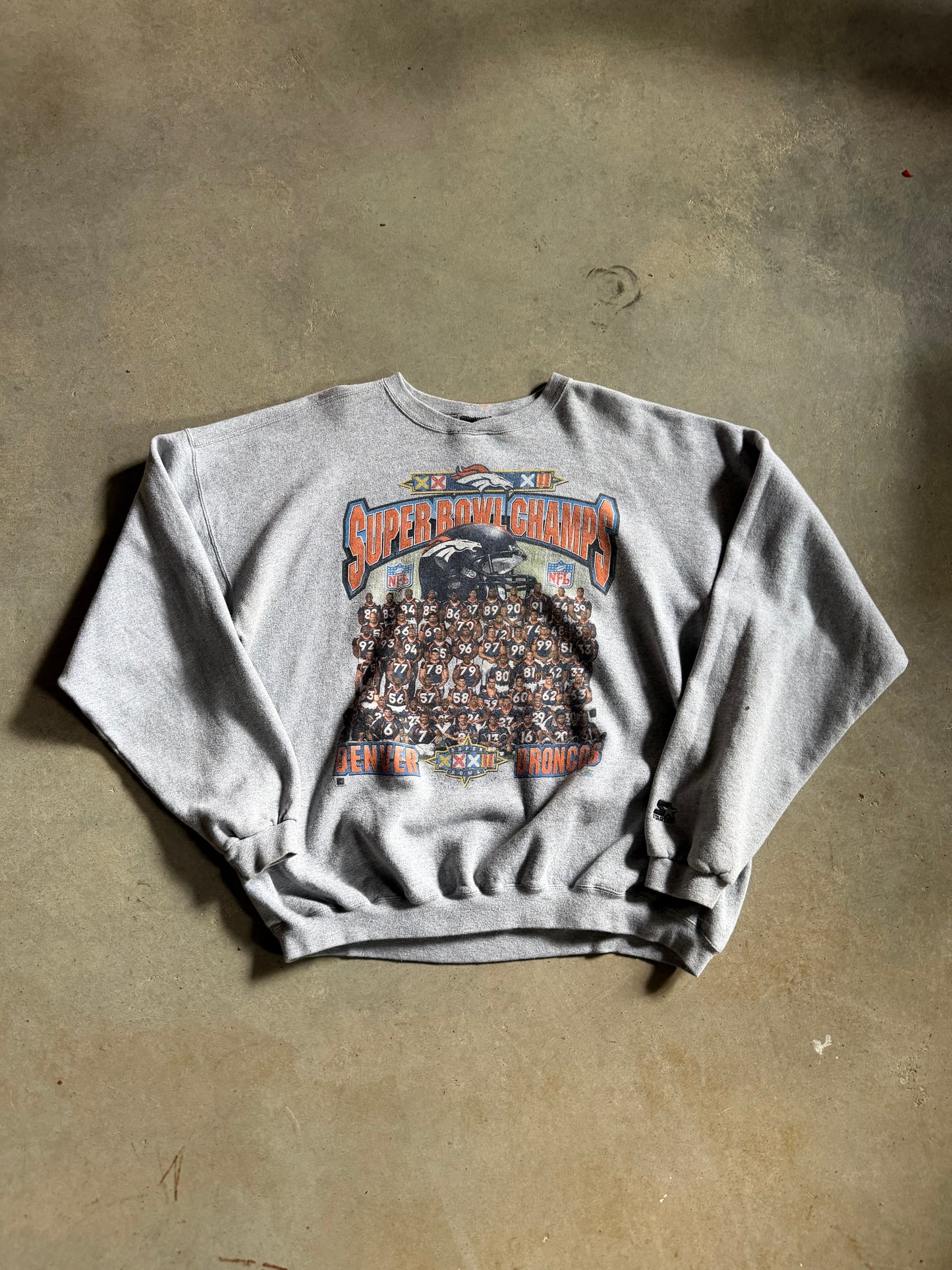 VTG Starter 98 Denver Broncos Super Bowl XXXII 32 Championship Sweater Sz XXL