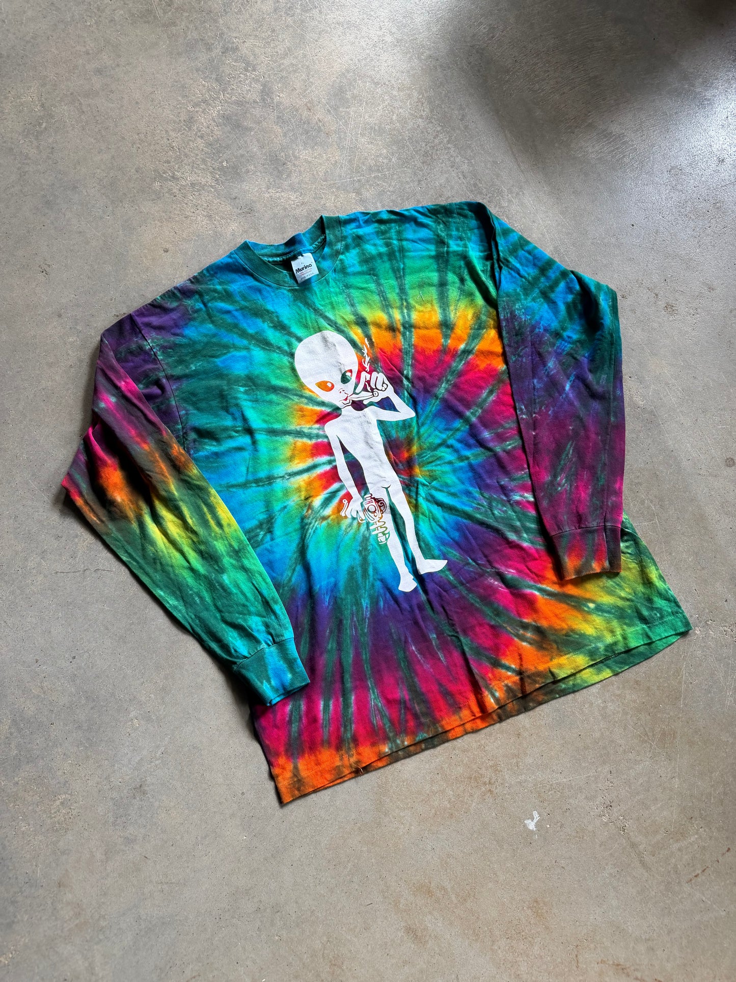 VTG Tie Dye Alien Smoking L/S Tee Sz XL