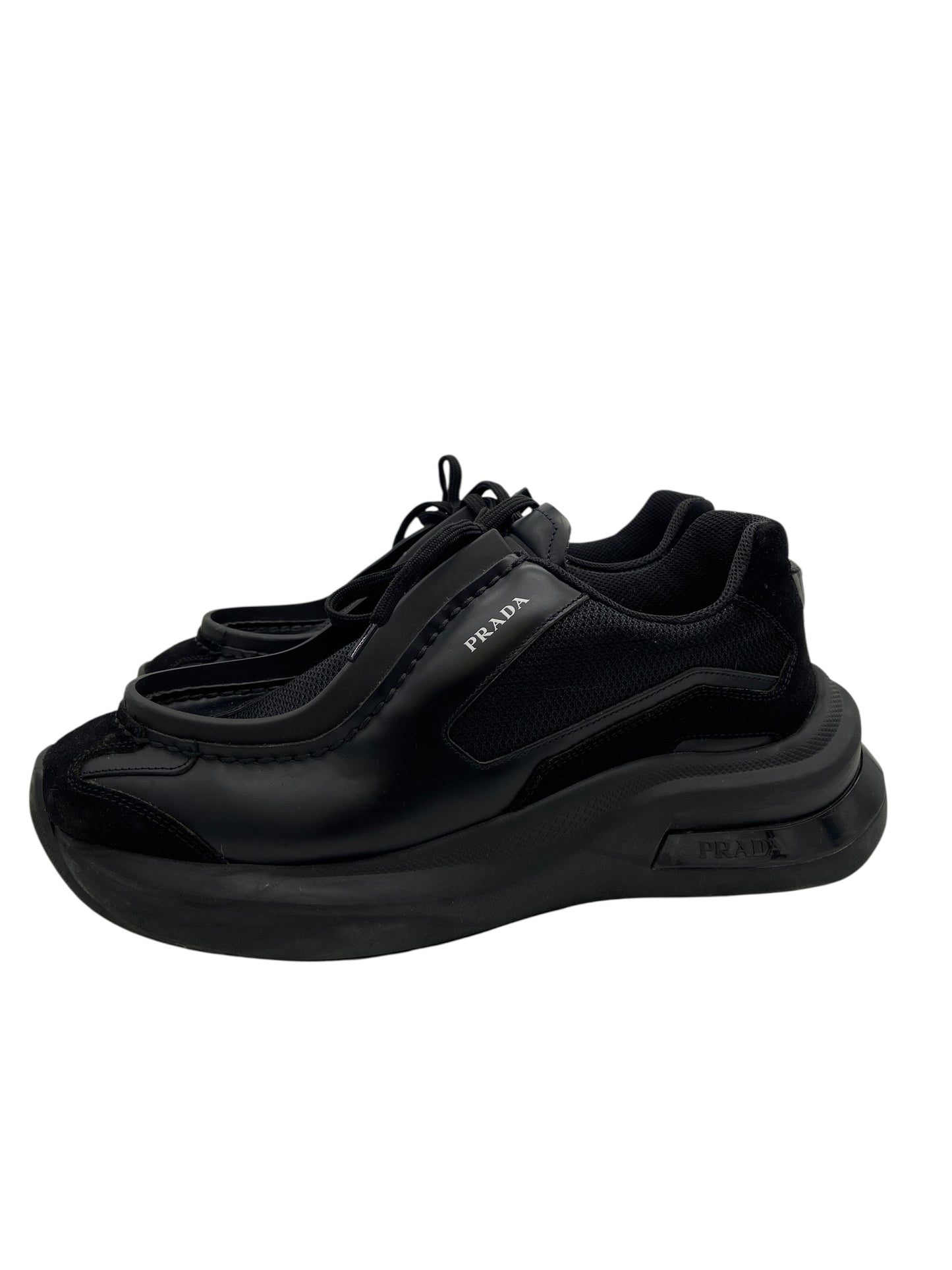 Preowned Prada Brushed Leather Sneakers Bike Fabric Suede Sz 8UK/9US