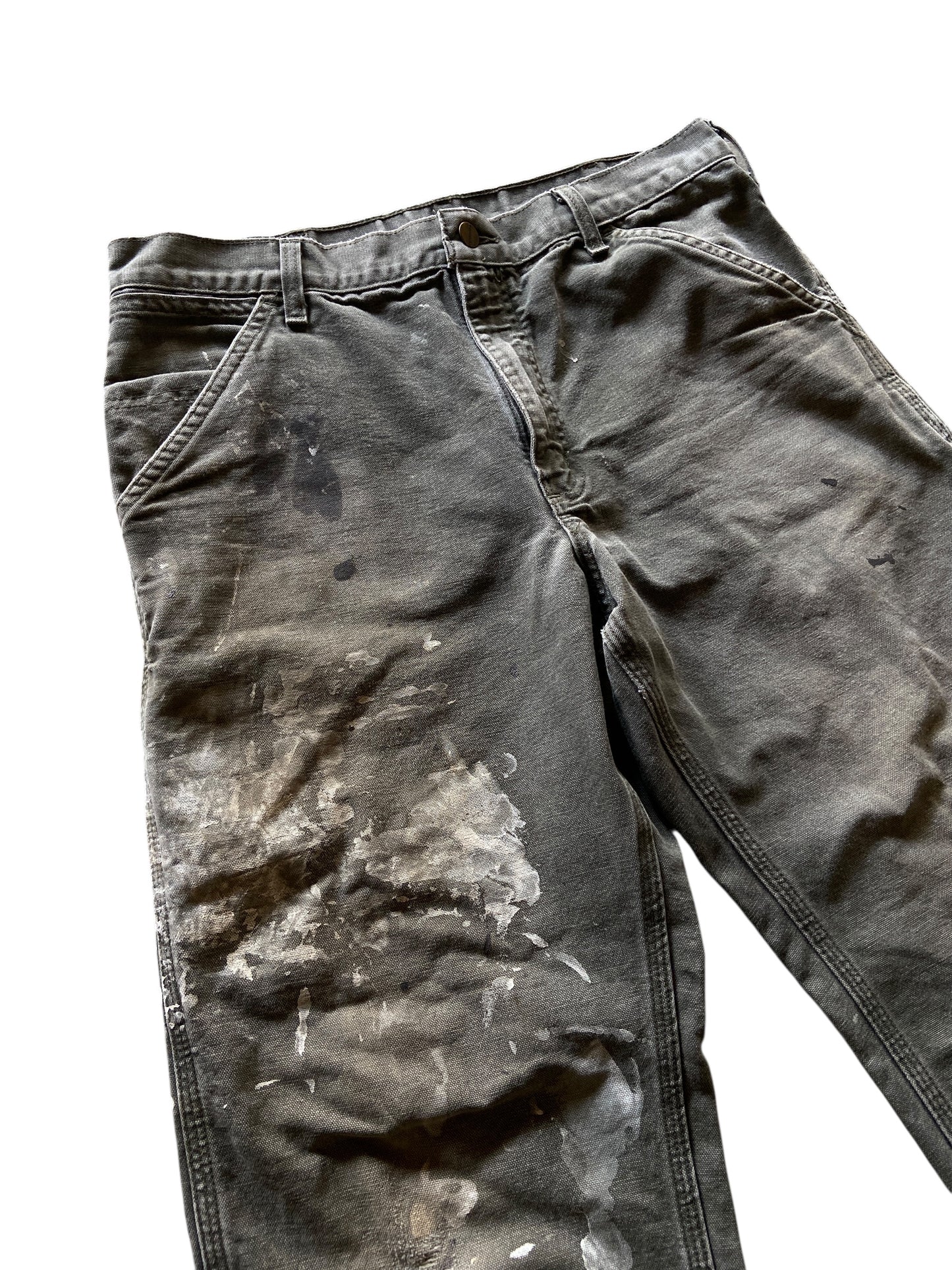 Thrashed Paint Splattered Olive Carhartt Carpenter Pants Sz 32x29