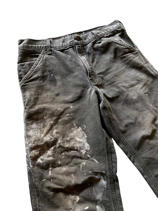Thrashed Paint Splattered Olive Carhartt Carpenter Pants Sz 32x29
