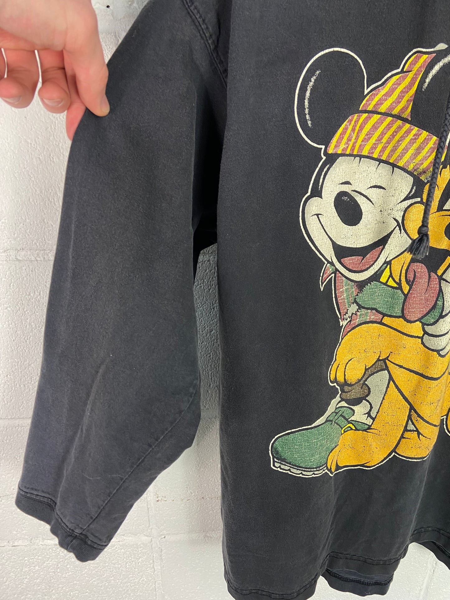 VTG Disney Mickey & Pluto Hooded L/S Shirt Sz L