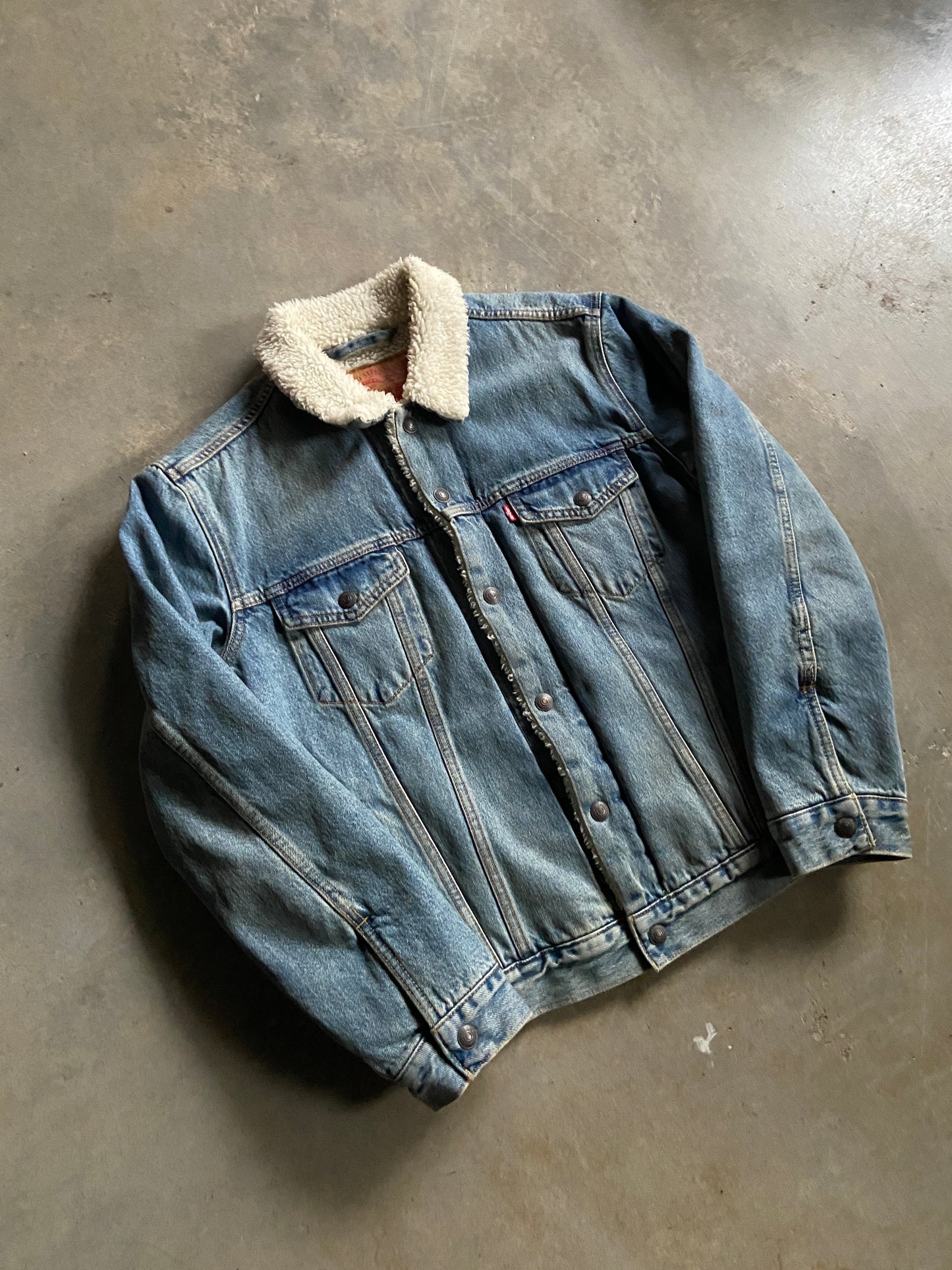 Levis Light Wash Denim Sherpa Jacket Sz M