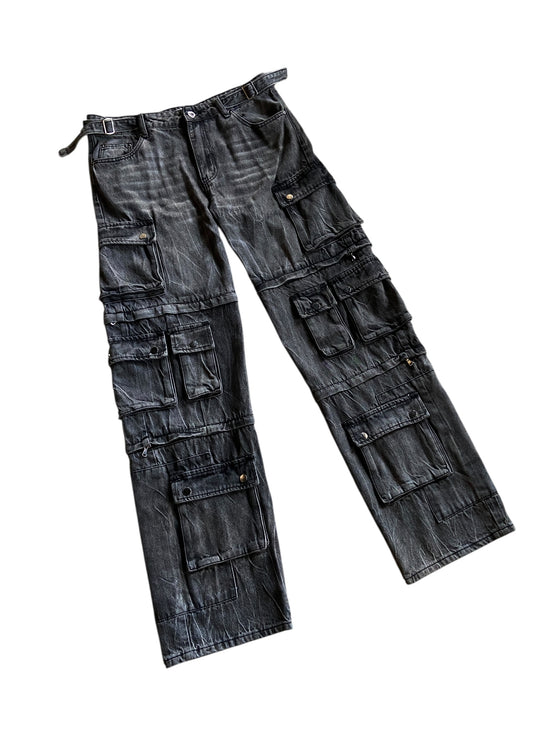 Gemsbyn Deline Stacked Cargo Black Denim Jeans Sz 36x34