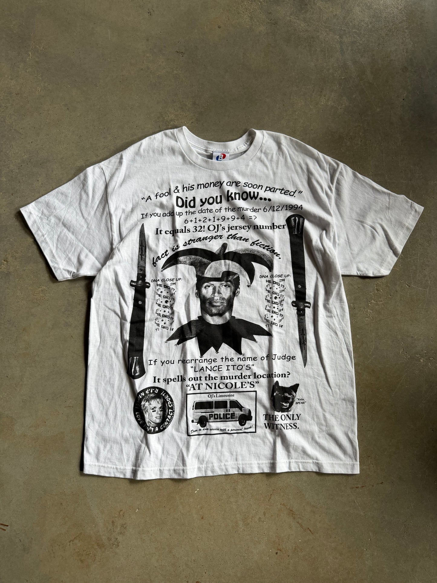 Backstock Co.  OJ 'Courtroom Conspiracies' Orig. Fan Art Tee Sz XL