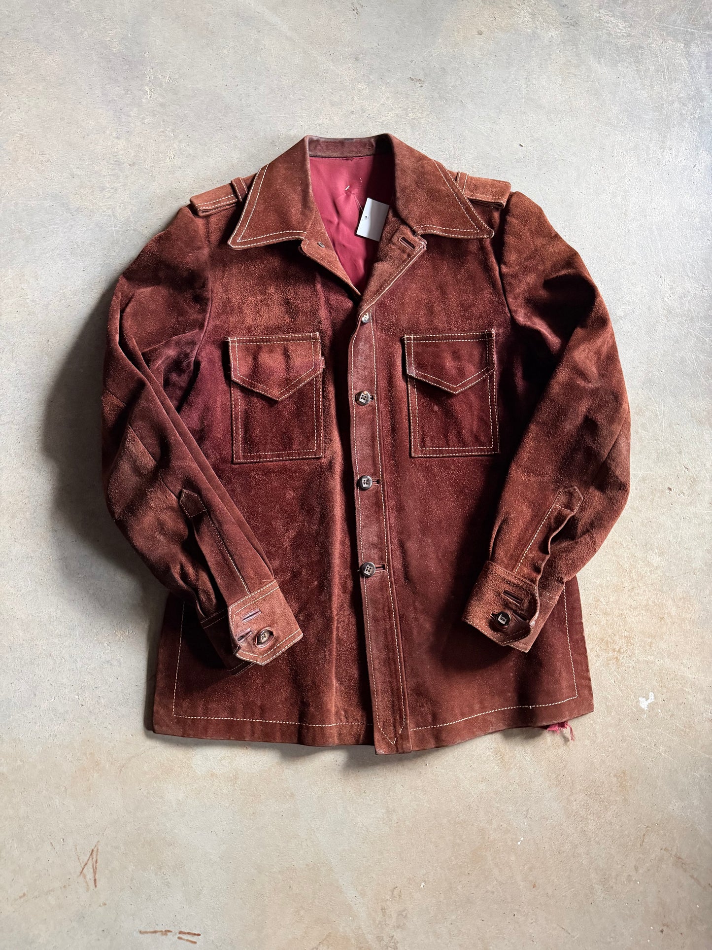 VTG Brown Suede Contrast Stitch Jacket Sz L