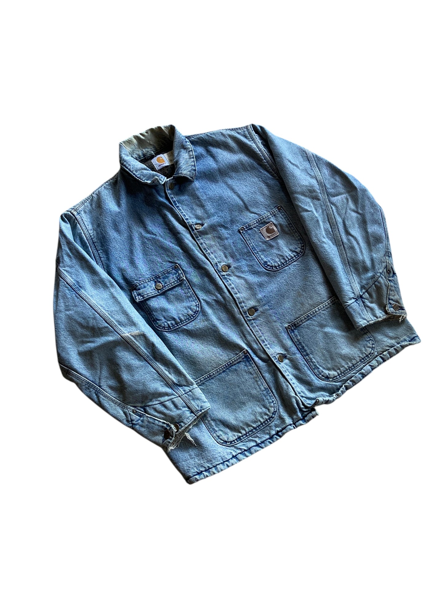 VTG Union Made Carhartt Denim Blanket Lined Chore Coat CB0408 Sz XL
