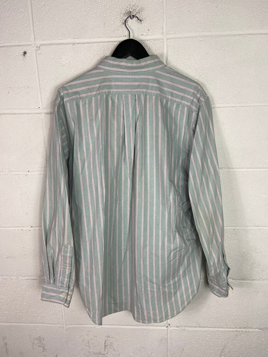 VTG Polo Ralph Lauren Green Striped Button Up Shirt Sz L