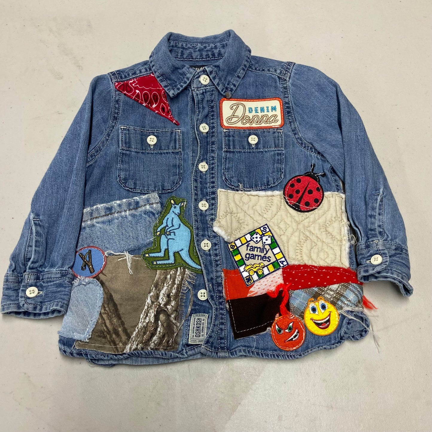 Toddler Denim Donna Hand Reworked Patchwork Jacket Sz 2T