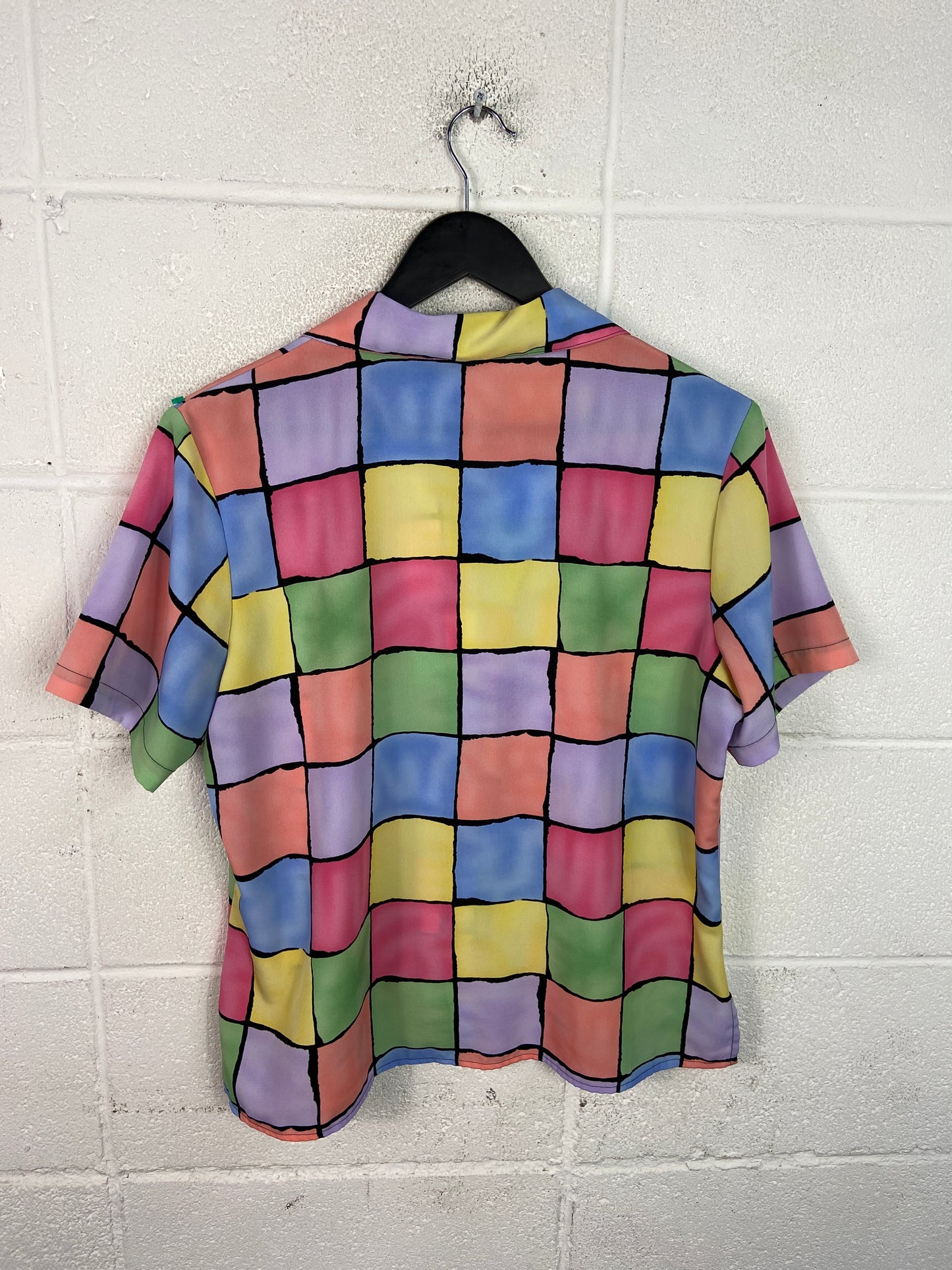 VTG Multicolor Checkered Button Up Wmns Shirt Sz L