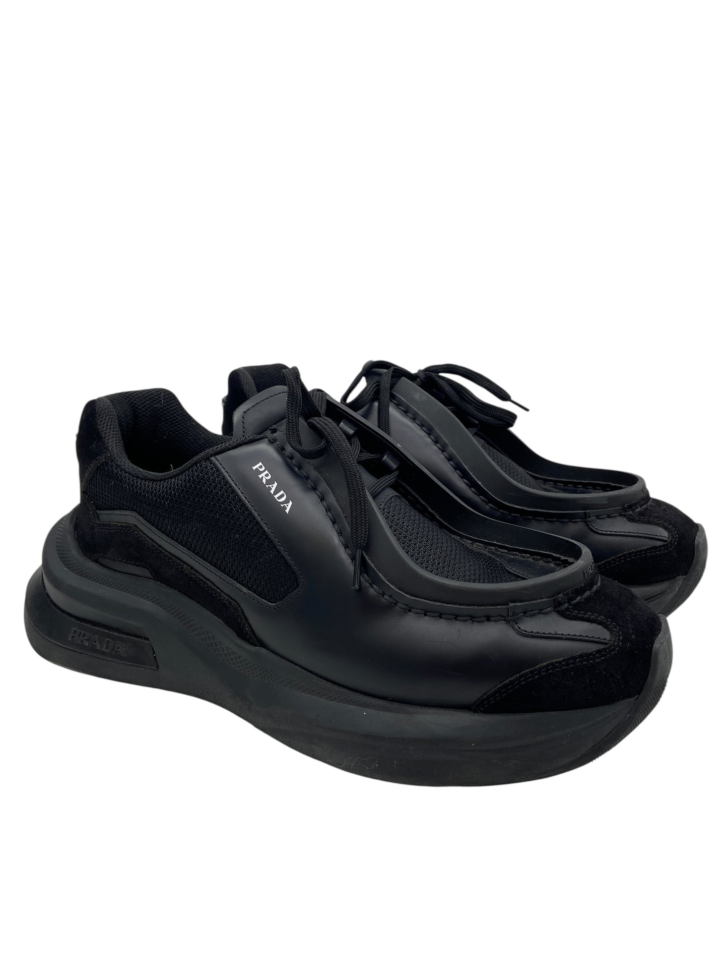 Preowned Prada Brushed Leather Sneakers Bike Fabric Suede Sz 8UK/9US