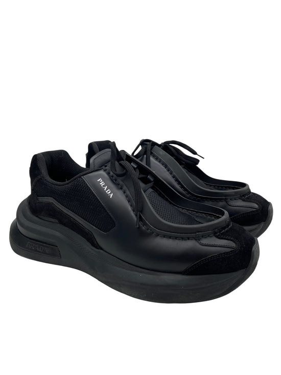 Preowned Prada Brushed Leather Sneakers Bike Fabric Suede Sz 8UK/9US