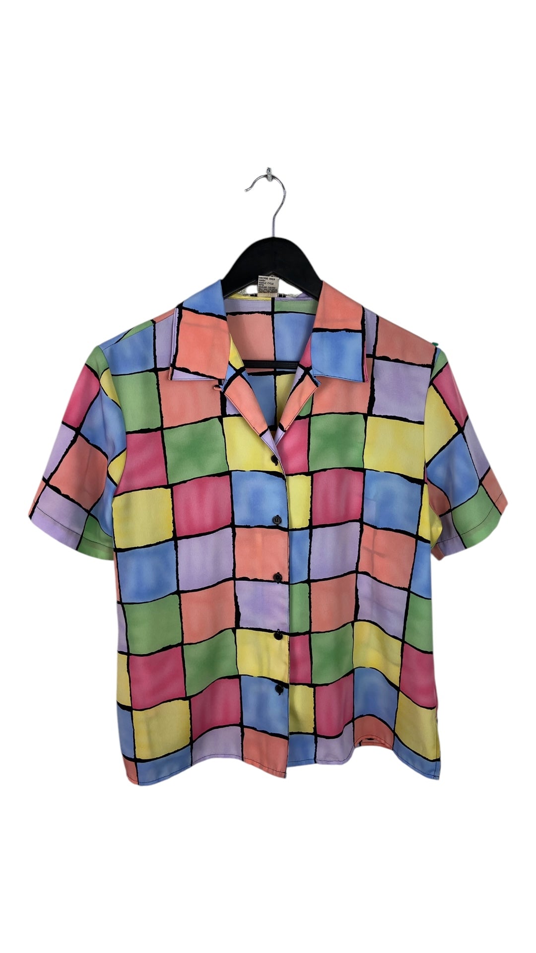 VTG Multicolor Checkered Button Up Wmns Shirt Sz L