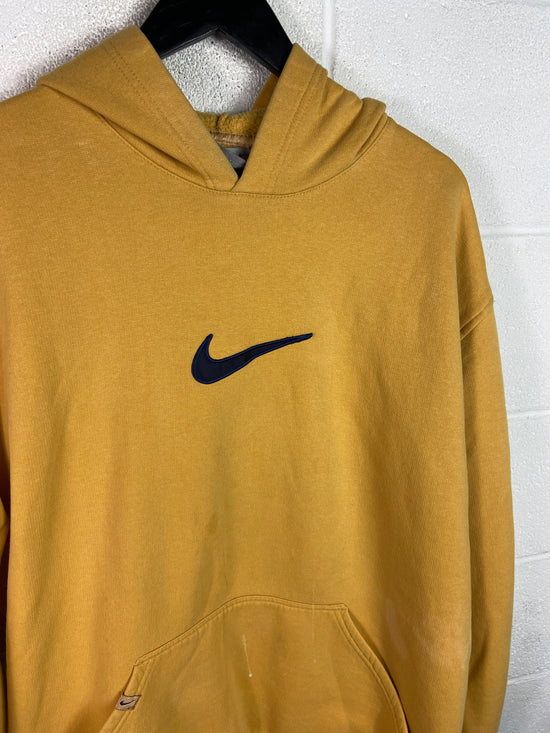 Y2K Nike Mustard Classic Swoosh Hooded Sweatshirt Sz XL