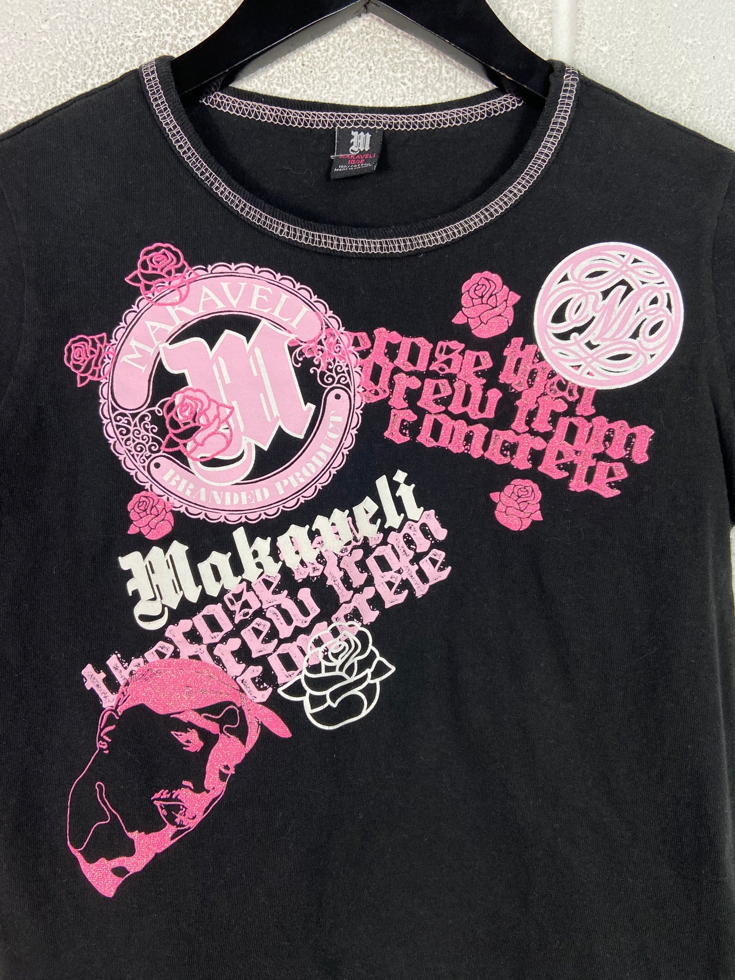 Y2K Makaveli Tupac Rose Baby Tee Sz Wmns M