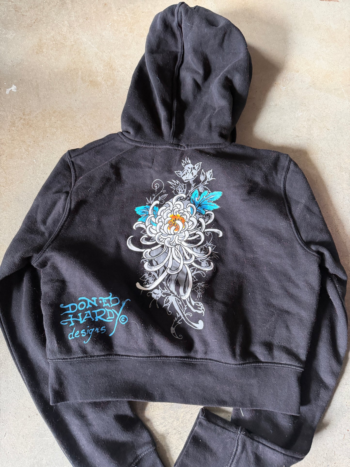Y2K Wmns Ed Hardy Zip Up Cropped Hoodie Sz S